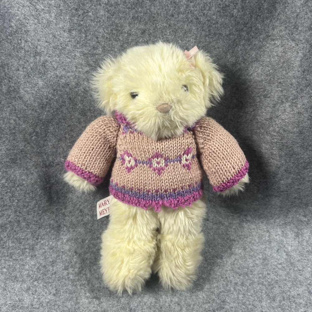 Mary Meyer Vintage Style Plush Teddy Bear 10in Cream Pink Knit Sweater